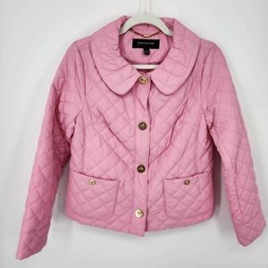 Jones New York Quilted Jacket SP Diamond Barbiecore Lightweight Button Pink Gold